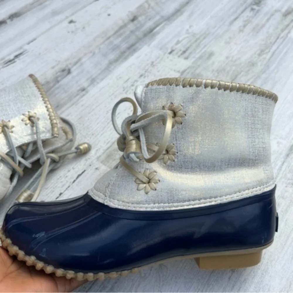 Jack Rogers‎ Boots Size 7 Womens Chloe Duck Outdoor Rain Gold Shimmer Blue